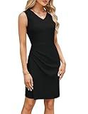 GRACE KARIN Women Wear to Work Sleeveless V-Neck Ruched Bodycon Wrap Office Party Cocktail Pencil Dresses Black