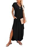 RUMIA Summer Maxi Dresses for Women Cap Sleeve Long Sundress with Pockets