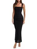 REORIA Summer Wedding Guest Maxi Dresses for Women, Black Onyx, M