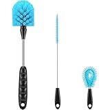 12.2 inch Bottle Brush Set of Three，Washable Coffee Cups, Water Bottles, Baby Bottles, Straws, to-go Cups, Long-Handled 3-in-1 Stainless Steel Bottle Brushes. (Blue)