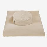 ellier Zafu & Zabuton Meditation Cushion Set - Buckwheat Hull & Memory Foam Pillows, Ergonomic Support for Yoga, Mindfulness - Organic Velvet Cover, Large Size, Durable Comfort (Khaki)