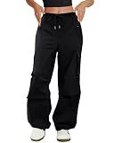 COPYLEAF Cargo Pants Women Low Waisted Parachute Pants with Pockets Loose Baggy Hiking Pants Y2K Clothes Black