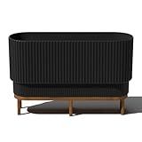Veradek Demi Series Raised Long Planter for Indoor/Outdoor Use | Made from Plastic & Stone w/Wooden Stand | Modern Patio Décor for Flowers/Shrubs