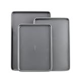GoodCook Everyday Nonstick Baking Sheet Set, 3 Pack Includes Small (13×9) Medium (15×1) and Large (17×11) Pans Carbon Steel Construction Cookie Sheets Bakeware Set, Gray