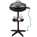 I-Keukenn Indoor & Outdoor Electric Grill, Portable BBQ with Non-Stick Baking Pan, 1500W Power & Intelligent Temperature Control, Removable Stand for Balcony Backyard Camping Party, Gray