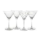 Mikasa Cheers 10-Ounce Martini Glasses, Fun Etched Designs, Durable Clear Glass Cocktail Glassware, Set of 4, Perfect for Entertaining and Gifting