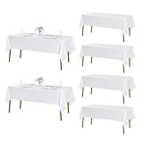 Fokitut 6 Pack Rectangle Tablecloth, 60x102 Inch, Stain Resistant and Wrinkle Polyester Table Cloth, Fabric Table Cover for Kitchen Dining, Wedding, Party, Holiday Dinner-White