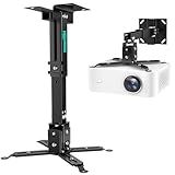 HISUNSING Projector Ceiling Mount with Extension Pole, Wall Projector Mount Height Adjustable, 3-in-1 Bracket for Most Projectors,Video, 44lb, Home & Office Installation (Black)