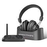 Avantree HT5009 Plus - Wireless Headphones for TV Watching with Transmitter & Seperate Charging Dock, Pass-Through Support, Bluetooth 5.3 Headset with Clear Voice for Seniors & Hard of Hearing