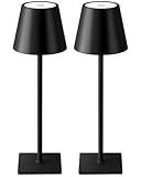 KDG 2 Pack Cordless Table Lamp, Portable LED Desk Lamps, 5000mAh Battery Operated, 3 Color Stepless Dimming Up, for Restaurant, Bedroom, Outdoor Camping, Coffee Shop, Night Light, Rechargeable (Black)