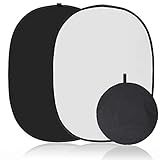 Koopro 5’×7’ Collapsible Twist Background Double-Sided Pop Up Flex Backdrops Chroma Black & White Portrait Screen Professional Video Photography and Television Studio Props with Carrying Case