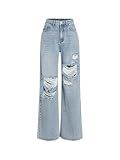 CIDER Women’s Ripped Jeans High Waisted Distressed Baggy Straight Wide Leg Pants: Denim, XL