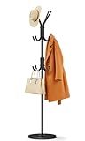 MISSLO Heavy Duty Coat Rack Freestanding with Stable Wood Base Modern Coat Tree with 12 Hooks Adjustable Coats Hanger Stand Stylish Standing Clothes Tree for Entryway Bedroom Corner Hall