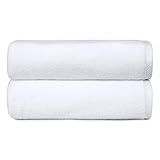 Amazon Basics 2 Piece Quick-Dry Oversize Bath Towel, 100% Cotton, White, 54" x 30"