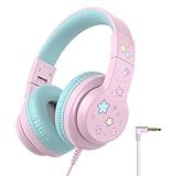 iClever Kids Headphones for School/Travel with Safe Volume 85dBA, HS19S Stereo Sound Over-Ear Girls Boys Headphones for Kids, Foldable 3.5mm Wired Headphone for iPad/Computer