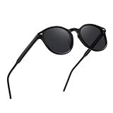 DUCO Men Sunglasses Polarized UV Protection Safety Mens Sun Glasses Cute Round TAC lenses Shades Acetate Frame DC1258 (Black Frame Grey Lens)