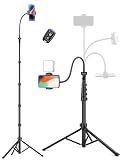 Phone Tripod, 86" Tall Tripod for iPhone with Flexible Gooseneck & Remote, Portable Aluminum Cellphone Stand for Selfies, Video Recording,Travel, Compatible with iPhone Android