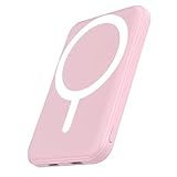 podoru for Magsafe Battery Pack, 5000mAh Magnetic Power Bank with Type-C Cable 20W PD Fast Charging Lighting Input Wireless Portable Charger for iPhone 17/16/15/14/13/12/ All Series-Pink