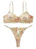 Aimedalis Lingerie Sets For Women Sexy Floral Embroidered Cute Push Up Strappy Womens Underwear Push Up Bra And Panties With Thongs (skin colour M)