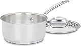 Cuisinart 1.5 Quart Sauce Pan with Cover, Stainless Steel Pot with Lid, Small Kitchen Pots, Dishwasher Safe, Compatible with Induction, Electric, Gas Cooktops, Oven Safe Saucepan, Cool Grip Handles