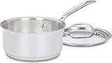 Cuisinart 1.5 Quart Sauce Pan with Cover, Stainless Steel Pot with Lid, Small Kitchen Pots, Dishwasher Safe, Compatible with Induction, Electric, Gas Cooktops, Oven Safe Saucepan, Cool Grip Handles