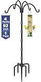 Tikimilor Upgrade 4-Hook Shepherds Hooks for Outdoor with Plastic Tube, 92" Heavy Duty Bird Feeder Pole with 5 Prongs Base, Adjustable Garden Hook for Solar Light, Hanging Plant, Wedding Decor, 1 Pack