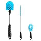 12.2 inch Bottle Brush Set of Three，Washable Coffee Cups, Water Bottles, Baby Bottles, Straws, to-go Cups, Long-Handled 3-in-1 Stainless Steel Bottle Brushes.