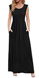 DB MOON Womens 2025 Maxi Dresses Empire Waist Casual Summer Long Sun Dress Cap Short Sleeve Sundress with Pockets L, Black 01