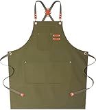 AFUN Chef Aprons for Women Men with Oversized Pockets, 12-Ounce Cotton Canvas Cross Back Water Repellent Apron (Grey Green)