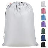 Polecasa Extra Heavy-Duty Laundry Bag 28x36”- Machine Washable Large Storage Bag with Reinforced Handles & Drawstring Closure & ID Tag for College Dorm Travel - Silver