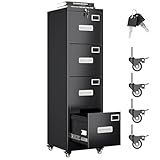 Aobabo File Cabinet 4 Drawer with Wheels, Lockable Office Metal Filing Cabinet with Name Card for Office and Home,Assembly Required,Black