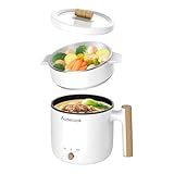 Audecook Hot Pot Electric with Steamer, 1.8L Portable Mini Travel Cooker, Multifunctional Non-Stick Electric Skillet for Stir Fry/Stew/Steam, Perfect for Ramen Noodles/Pasta/Egg/Soup/Oatmeal (White)