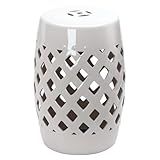 Outsunny 13" x 18" Ceramic Garden Stool with Woven Lattice Design & Glazed Strong Materials Decorative Outdoor Stool, White
