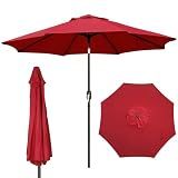 Blissun 9' Outdoor Patio Umbrella, Outdoor Table Umbrella, Yard Umbrella, Market Umbrella with 8 Sturdy Ribs, Push Button Tilt and Crank (Red)