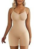 SHAPERX Shapewear Bodysuit Tummy Control Seamless Waist Snatching Mid Thigh Body Shaper for Women,SZ5218-2-Beige-L/XL