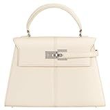 Women's Top-handle Handbags– Vegan Leather Vintage Top Handle Design with Adjustable Strap, Fashion Commuter Crossbody Bag, Ivory, Large