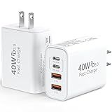 USB C Wall Fast Charger Block, 40W 4-Port Type C Charger Fast Charging Blocks PD Power Charger Adapter+QC 3.0 USB Multiport Charger Brick for iPhone 17/16/15/14/13/12 Pro Max, iPad, Galaxy S25-2Pack