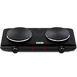 CUKOR Double Cast Iron 2 Burner, 1800W Countertop Burner, Dual Electric Stove Burners, Portable Double Burner for Cooking