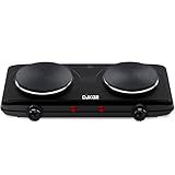 CUKOR Double Cast Iron 2 Burner, 1800W Countertop Burner, Dual Electric Stove Burners, Portable Double Burner for Cooking