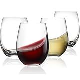 Stemless Wine Glass, Red & White 15oz Stemless Wine Glass Set of 4, Drink Glasses with Durable Chip Resistant Rim, Large Wine Glasses for Enhanced Aeration, Wine Accessories for Parties (15oz - 4Pack)