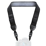 USA GEAR TrueSHOT Neck Strap Neoprene Camera Straps - Padded Camera Strap, Pockets, and Quick Release Buckles - Compatible with Canon, Nikon, Sony and More DSLR and Mirrorless Cameras (Black)