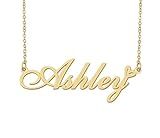 Aoloshow Ashley Name Necklace Heart Charm Pendant 18k Gold Plated Stainless Steel Jewelry for Womens Graduation