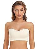 Lusait Strapless Bra for Women Non-Slip Silicone Padded Bandeau Bra Wireless Tube Top Bralette Beige L