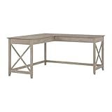 Bush Home Key West 60W Modern Farmhouse L Shaped Desk in Washed Gray, 60-Inch Corner Computer Table for Home Office Workspace