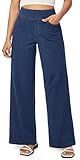 IUGA Wide Leg Jeans Woman High Waisted Pull On Baggy Jeans for Women Stretchy Trendy Womens Jean Straight Casual Denim Pants Dark Blue