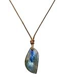 ZILENIU Labradorite Necklace, Natural Stone Pendant Necklace with Adjustable Wax Rope, Handmade Healing Crystals Jewelry for Women (Labradorite)