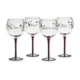 Pfaltzgraff Winterberry Harmony/Peace/Cheer/Joy Wine Glasses (Set of 4)