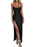 Memoriesea Women's Sexy Spaghetti Strap Bodycon Cowl Neck Party Cocktail Maxi Dress Black