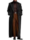 Runcati Mens Full Length Trench Coat Notched Lapel Long Jacket Double Breasted Classic Winter Overcoat