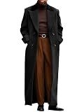 Runcati Mens Full Length Long Trench Coat Double Breasted Classic Overcoat